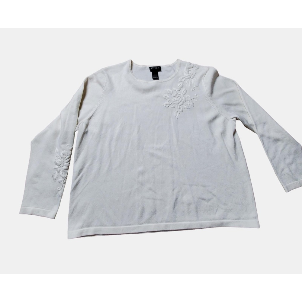 Lane Bryant Floral Embroidered Knit Sweater Top Womens 18/20 White Acrylic Blend